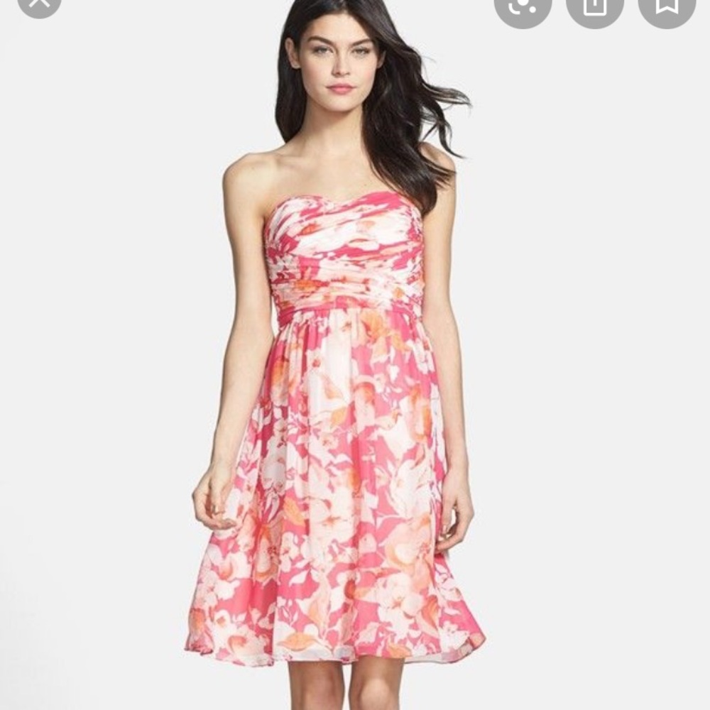 Donna Morgan Strapless Pink Floral size 2 dress